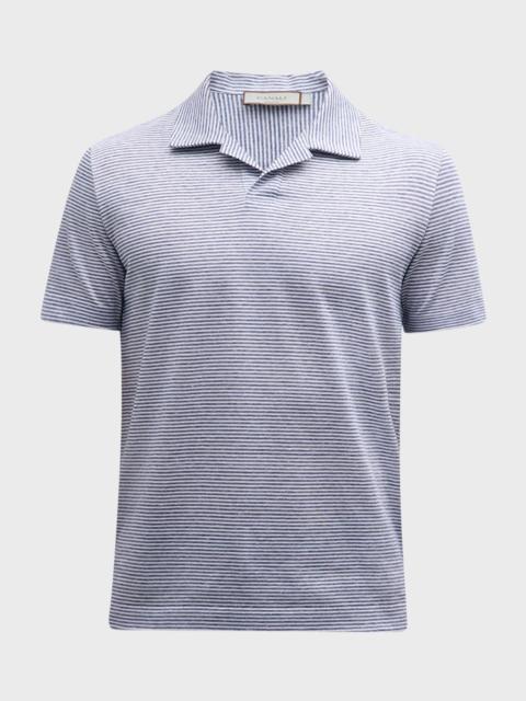 Canali Men's Cotton-Linen Stripe Polo Shirt