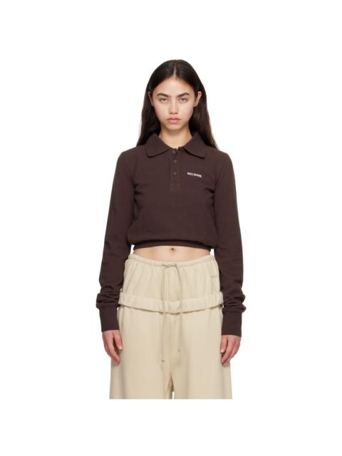 We11done Brown Embroidered Logo Long Sleeve Polo