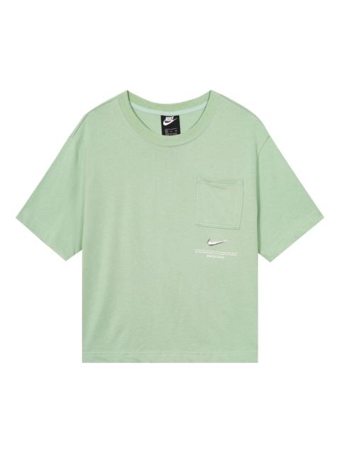 Nike (WMNS) Nike Sportswear Swoosh 3D Logo Loose Breathable Round Neck Short Sleeve Green T-Shirt CZ8912-