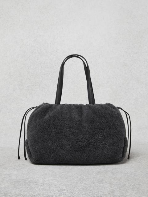 Brunello Cucinelli Virgin wool and cashmere fleecy soft shopper bag with shiny handles