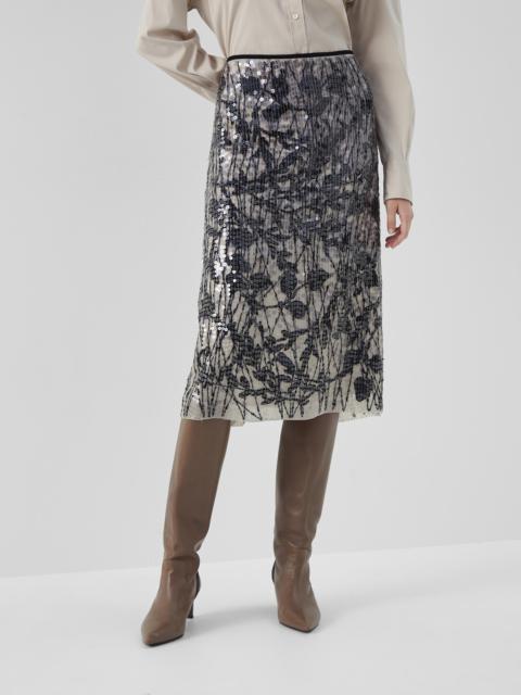 Brunello Cucinelli Glazed ramage column skirt in crispy silk