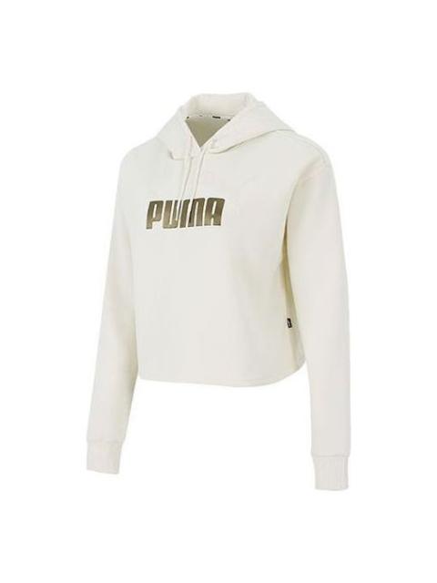 PUMA (WMNS) PUMA Essential Metallic Cropped Hoodie 'Beige' 847673-73