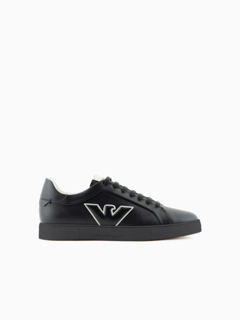 EMPORIO ARMANI Leather sneakers with eagle patch