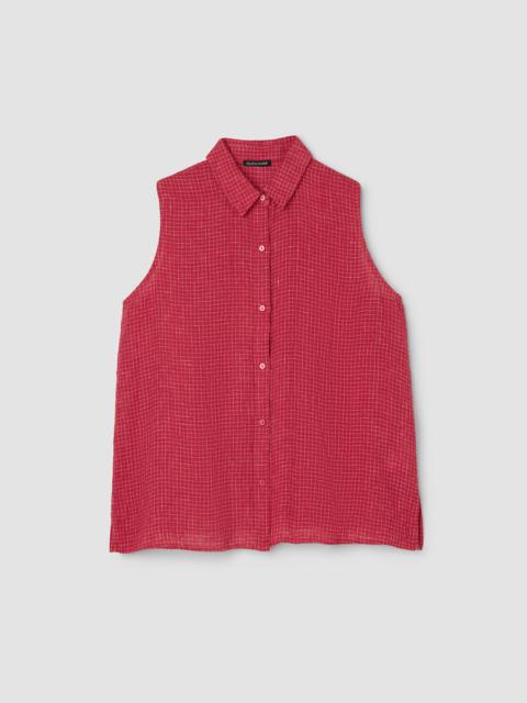 EILEEN FISHER Puckered Organic Linen Grid Sleeveless Shirt