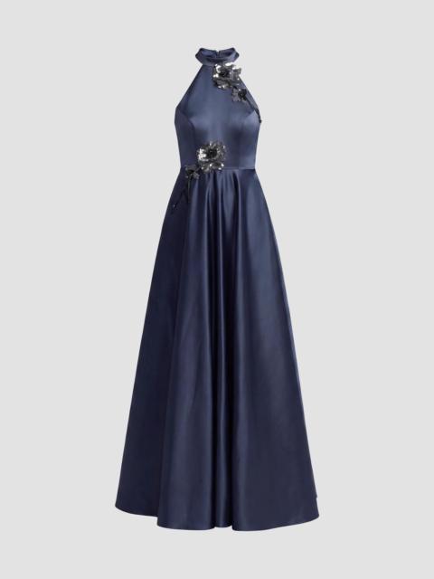 MAC DUGGAL Women's Satin Sequin Floral A-Line Gown - Midnight
