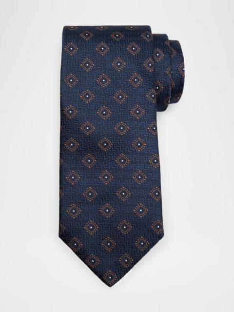 Brunello Cucinelli Men's Geometric Tile Jacquard Silk and Cotton Tie