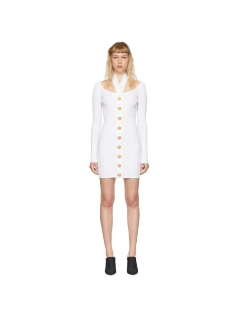 Balmain White Viscose Button Mini Dress