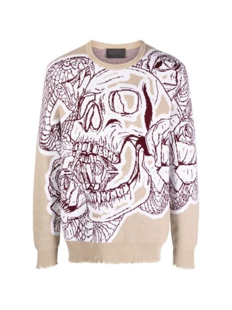 Skull patterned-intarsia sweatshirt