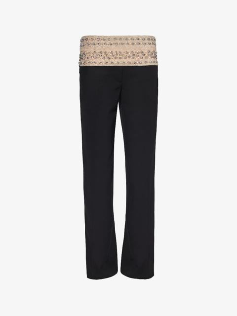 Crystal Belt bead-embellished mid-rise straight-leg wool trousers