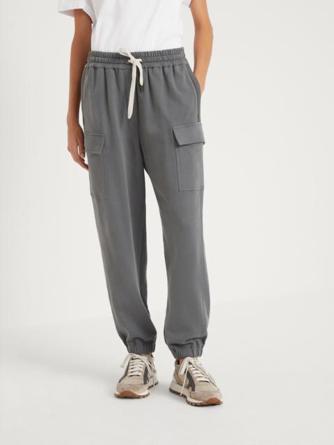 Cotton smooth French terry cargo trousers with monili