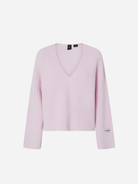PINKO WOOL AND CASHMERE V-NECK RIBBED SWEATER