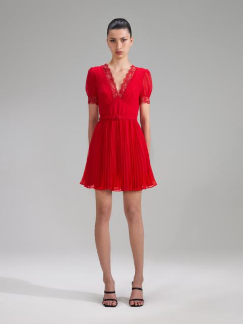 self-portrait Red Chiffon V Neck Mini Dress