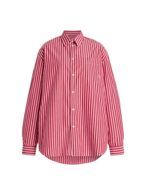 Sporty & Rich Oversized Striped Cotton Button Down Shirt red