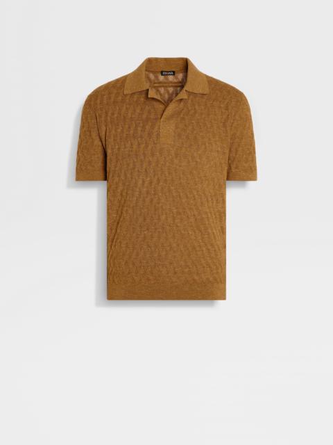 ZEGNA OCHRE MÉLANGE SILK CASHMERE AND LINEN POLO SHIRT