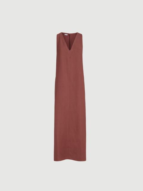 Brunello Cucinelli Viscose and linen fluid twill dress with monili