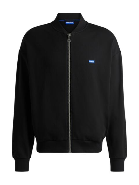 HUGO COTTON-TERRY ZIP-UP SWEATSHIRT WITH BLUE LOGO LABEL