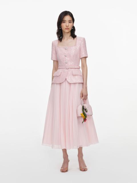 self-portrait Pink Sequin Boucle Midi Dress
