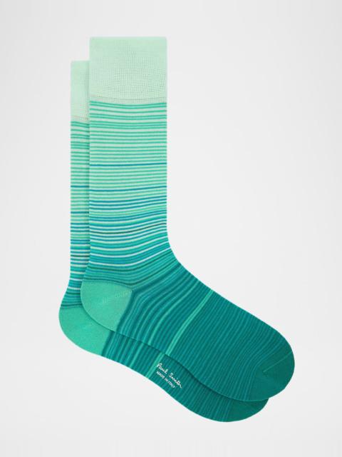 Paul Smith Men's Marcel Ombre Thin Stripe Cotton Crew Socks