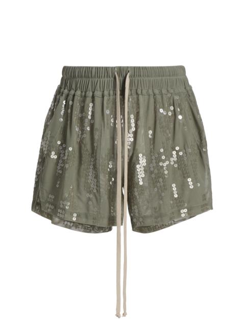 Rick Owens Lilies Women's Sequin Stretch-Nylon Boxer Shorts - Jade Transparent