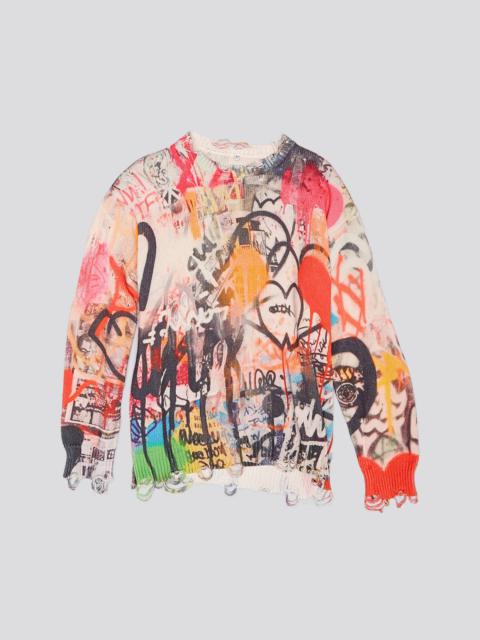 R13 PRINTED BOYFRIEND SWEATER - HEART GRAFFITI PRINT - R13