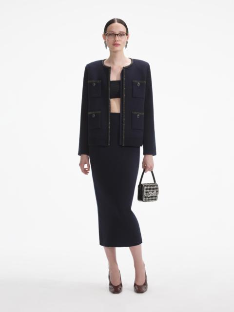 self-portrait Navy Embellished Knit Cardigan