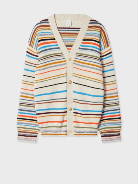 Paul Smith Ecru 'Signature Stripe' Cotton-Blend Cardigan