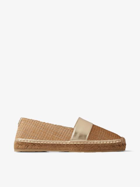 JIMMY CHOO Dru Flat
Gold Metallic Nappa and Natural Woven Fabric Espadrilles
