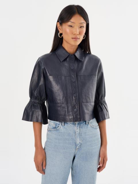 LAMARQUE CAROLINA | Ruffle Sleeve Leather Jacket