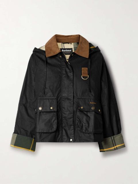 Erma hooded corduroy-trimmed waxed-cotton jacket Black