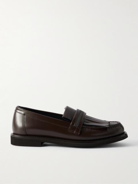 Brunello Cucinelli Bead-embellished Fringed Leather Loafers