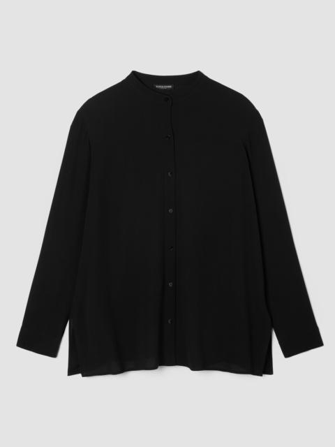 EILEEN FISHER Silk Georgette Crepe Band Collar Shirt