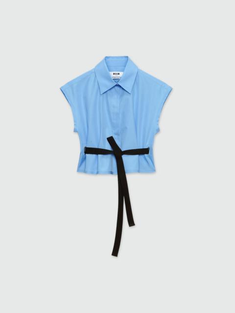 MSGM Cropped shirt in light blue poplin