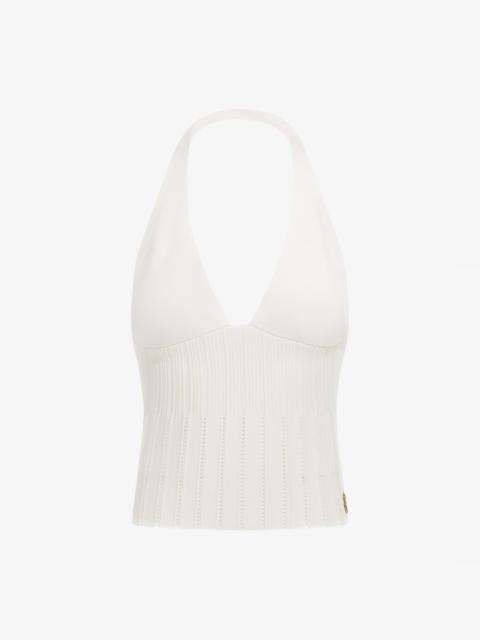 Roberto Cavalli White Ribbed Halter Top