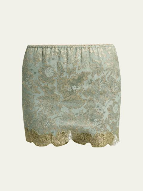 SAINT LAURENT Jacquard and Lace Baroque Mini Skirt