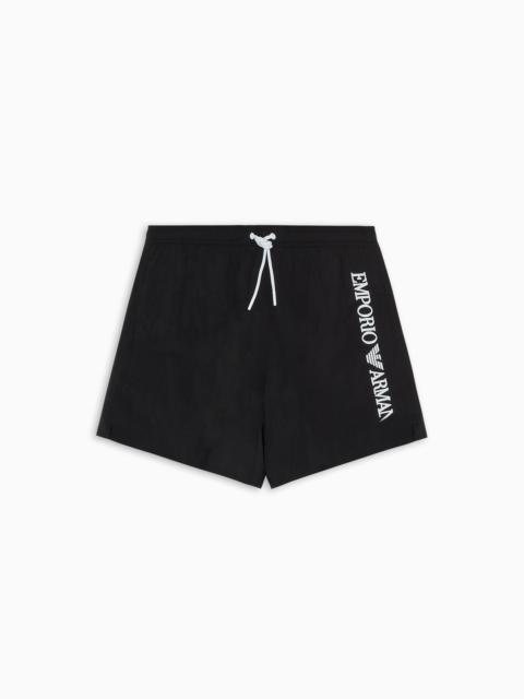 EMPORIO ARMANI Crinkle swim shorts with logo embroidery on the side