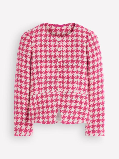 BODEN Collarless Wool Blend Blazer-Pink Dogstooth