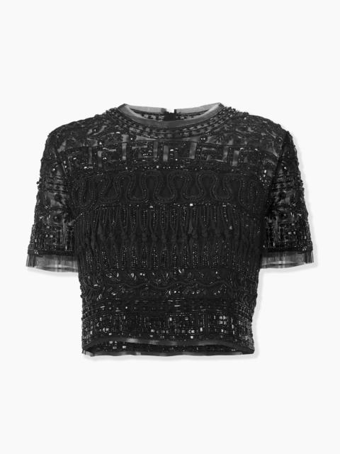 CAROLINA HERRERA Embroidered Tulle Cropped Top