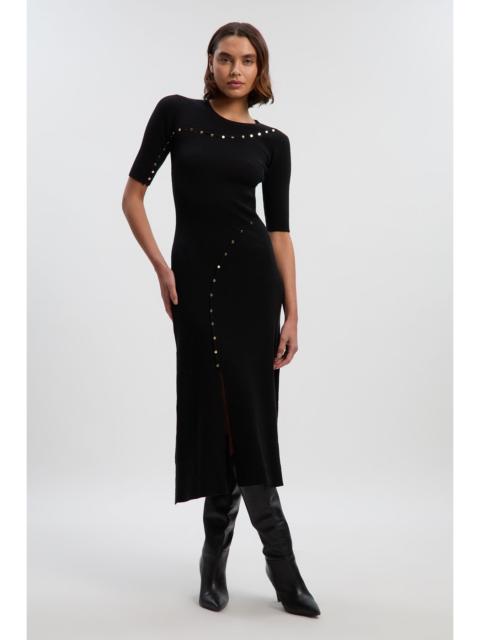KAREN MILLEN Viscose Blend Cut Out Trim Detail Knit Midi Dress