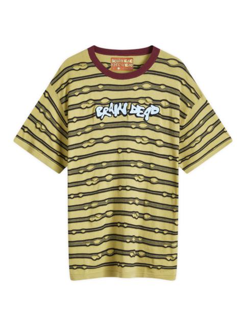 BRAIN DEAD Brain Dead Embroidered Puckered Stripe T-Shirt