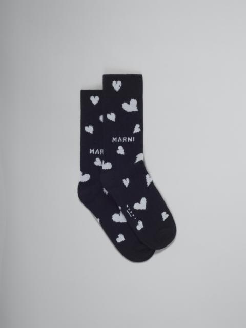 Marni BLACK WOOL SOCKS WITH HEART MOTIF