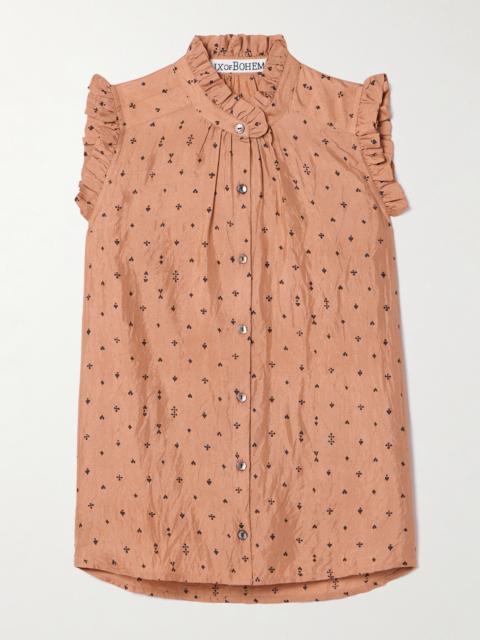 ALIX OF BOHEMIA Wylder Ruffled Printed Crinkled-silk Tank