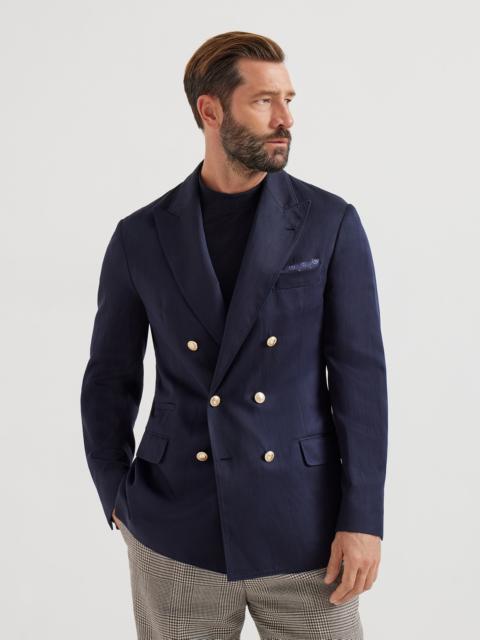 Brunello Cucinelli Délavé silk and linen twill one-and-a-half breasted deconstructed blazer with metal buttons