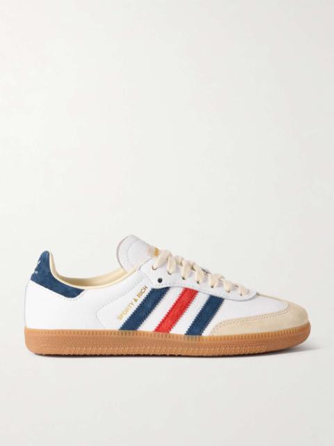 + Sporty & Rich Olympic Samba OG satin and suede-trimmed leather sneakers