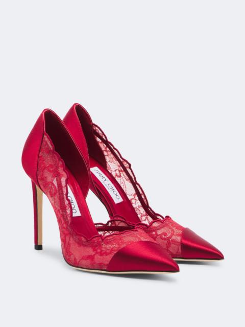 JIMMY CHOO Brigitte lace-trimmed satin pumps