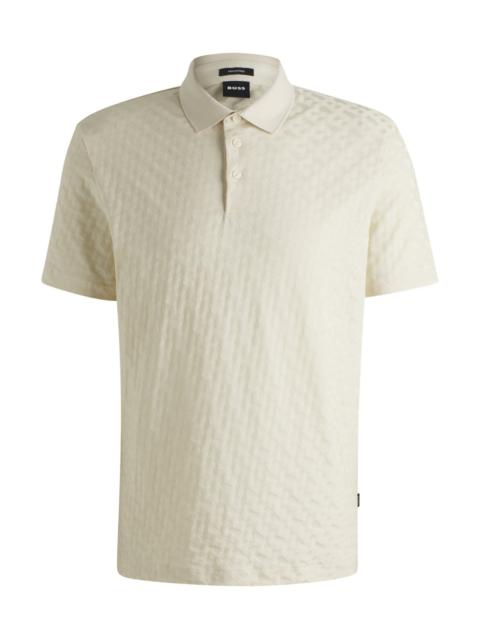 BOSS COTTON POLO SHIRT WITH TONAL MONOGRAM JACQUARD