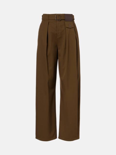 Loewe Belted pleated high-rise cotton and silk wide-leg pants