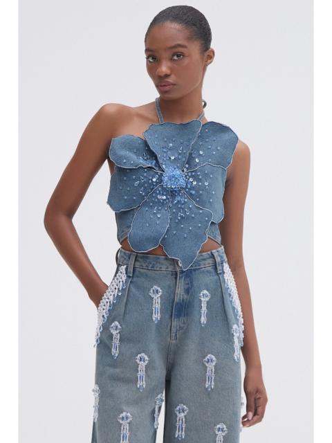 PatBO NOSTALGIC SKY DENIM FLOWER TOP
