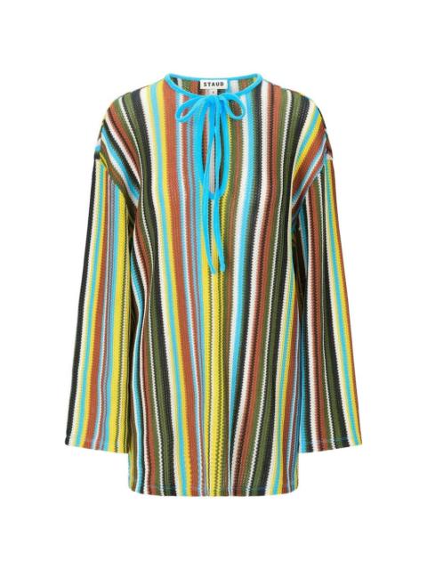 STAUD Catalina striped tie-neck mini dress