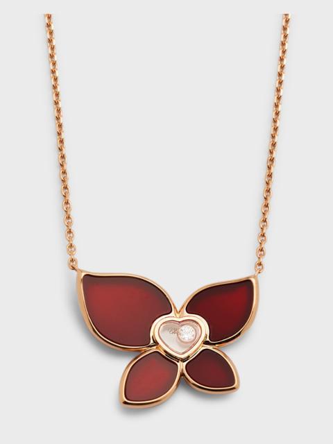 Happy Butterfly 18K Rose Gold Carnelian Pendant Necklace