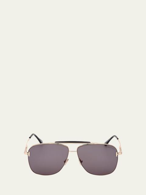 TOM FORD Jaden T Logo Metal Aviator Sunglasses